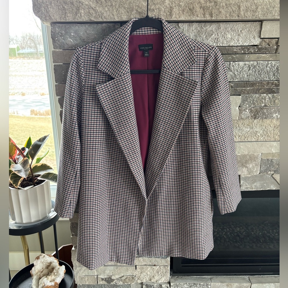 Ann Taylor | Houndstooth Long Line Blazer Jacket | Size XS - Picture 1 of 4